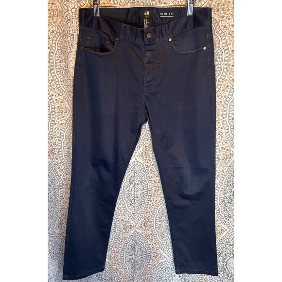 H&M Slim Fit Navy Blue Denim Jeans Mens Stretch Pants - Picture 2 of 10